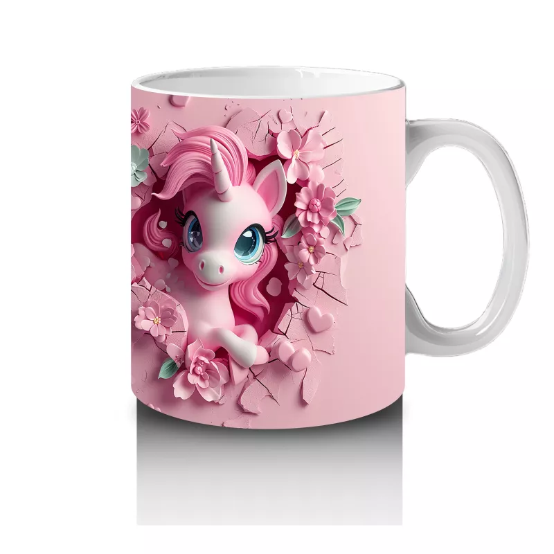 Çiçeklerle Süslenmiş Sevimli Pembe Midilli Figürü - Baskılı kahve kupası - 4