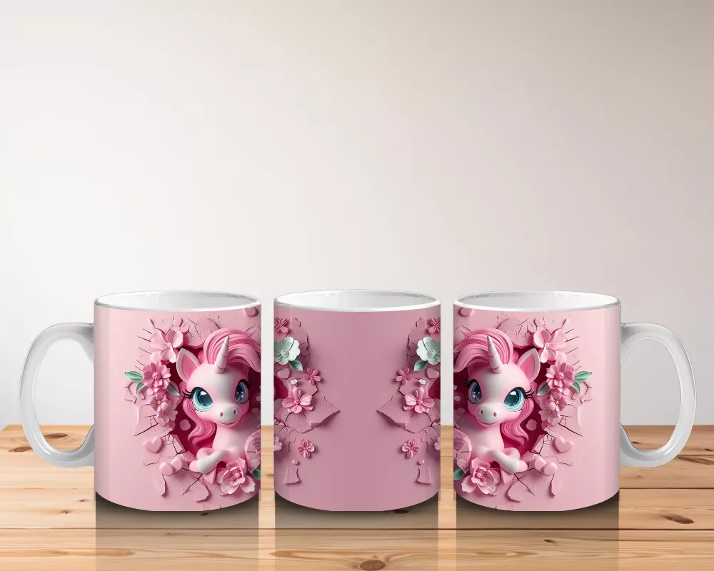 Çiçeklerle Süslenmiş Sevimli Pembe Midilli Figürü - Baskılı kahve kupası - 5