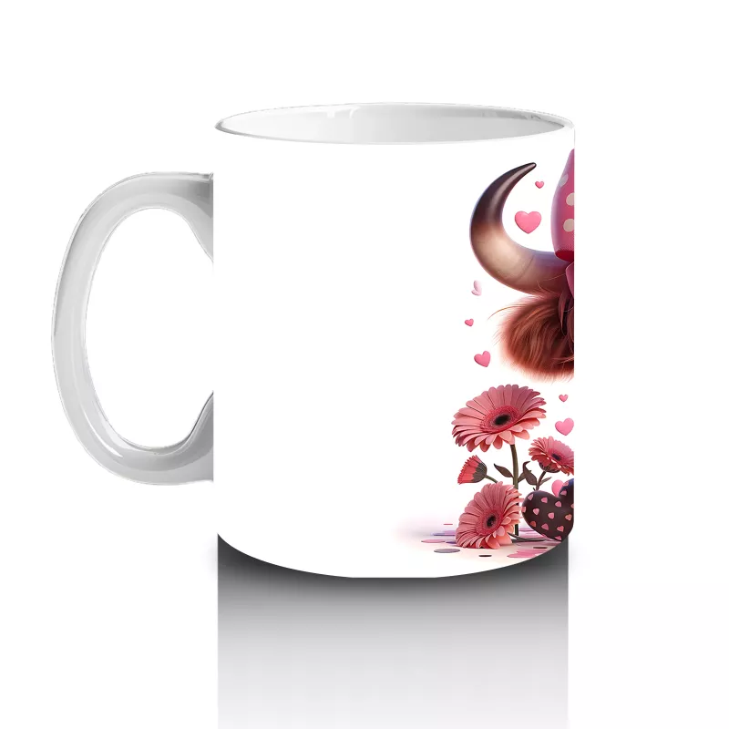 Çiçekli Arka Planda Fiyonk Takmış Boğa – Baskılı Kahve Kupası - 2