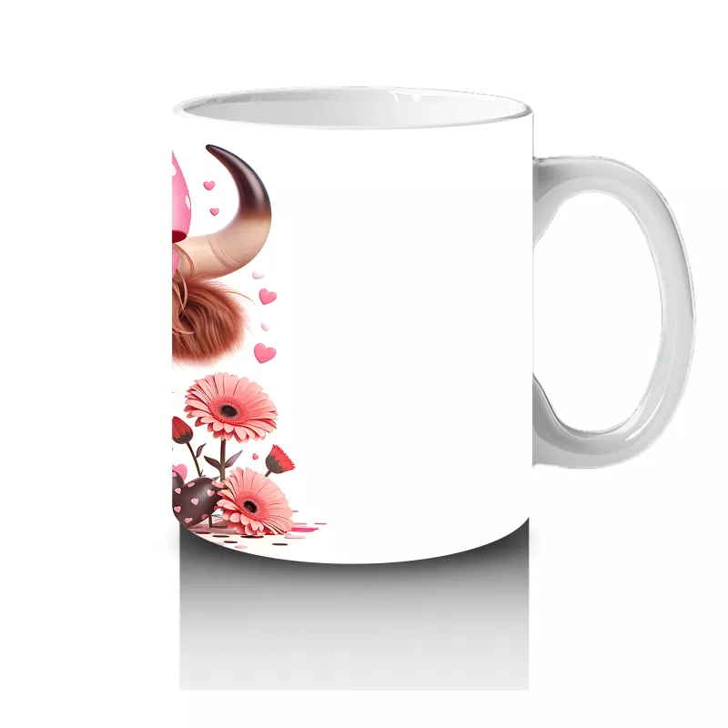 Çiçekli Arka Planda Fiyonk Takmış Boğa – Baskılı Kahve Kupası - 4