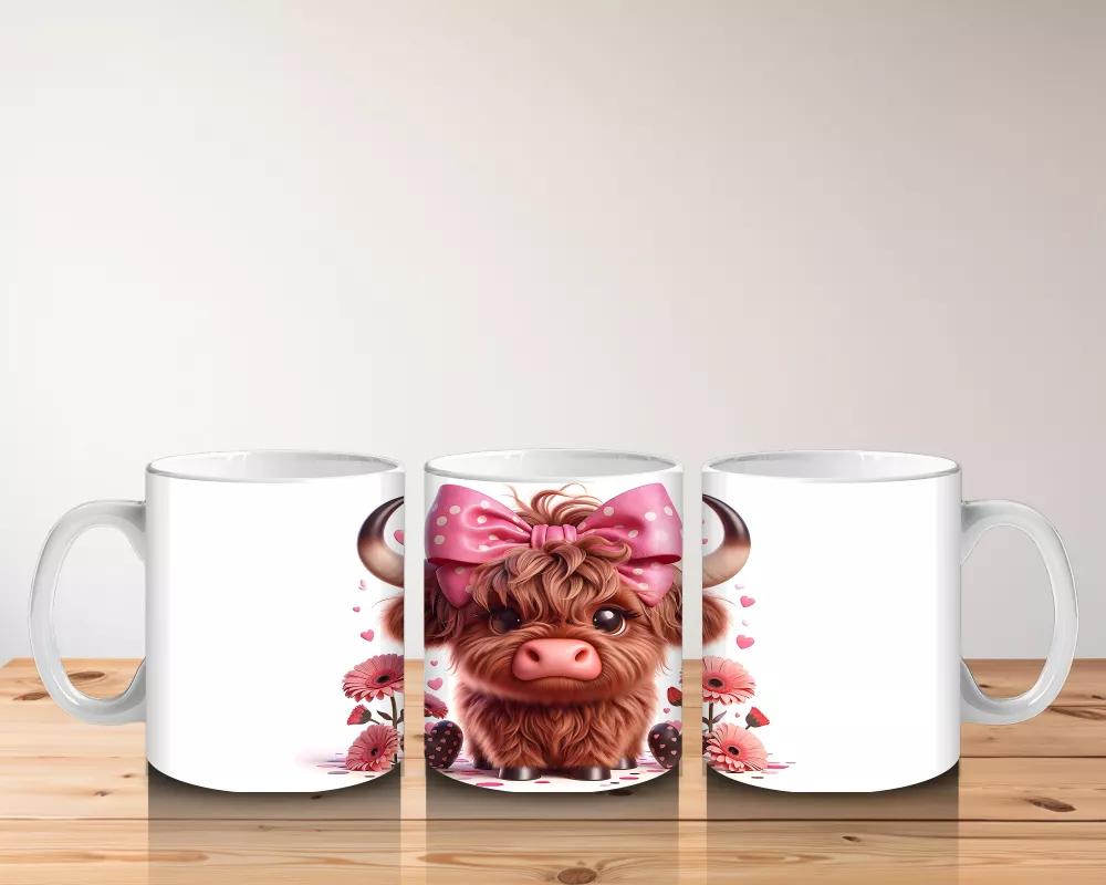 Çiçekli Arka Planda Fiyonk Takmış Boğa – Baskılı Kahve Kupası - 5