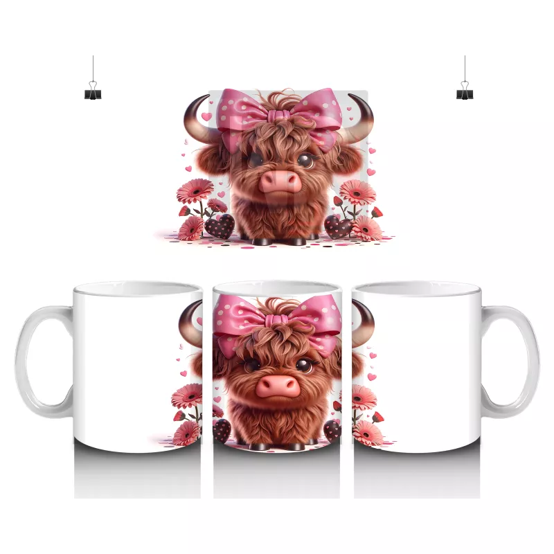 Çiçekli Arka Planda Fiyonk Takmış Boğa – Baskılı Kahve Kupası
