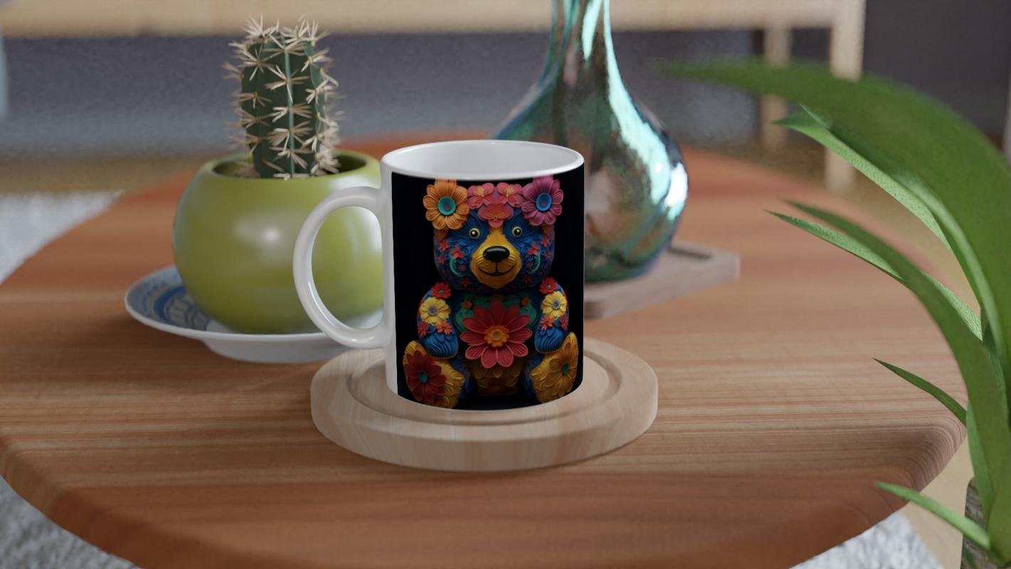 Çiçekli Ayıcık Baskılı Kupa Bardak - 4