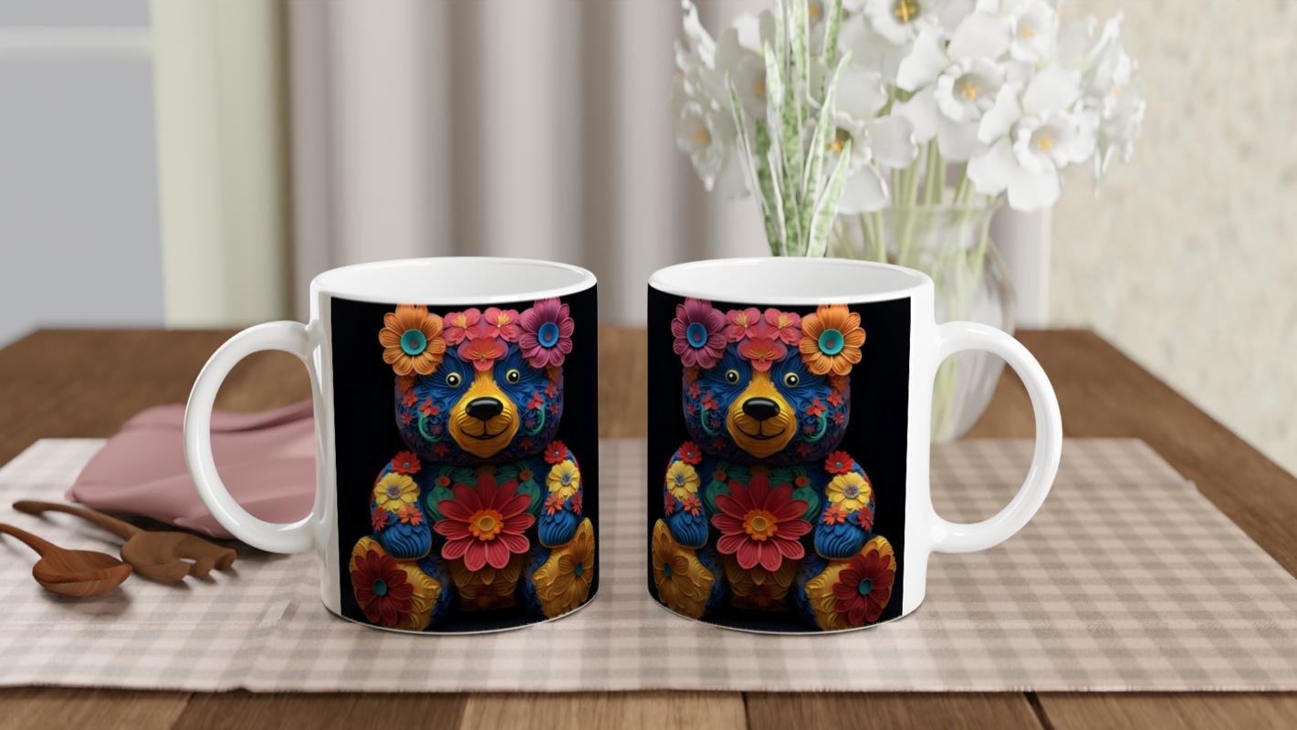 Çiçekli Ayıcık Baskılı Kupa Bardak - 5