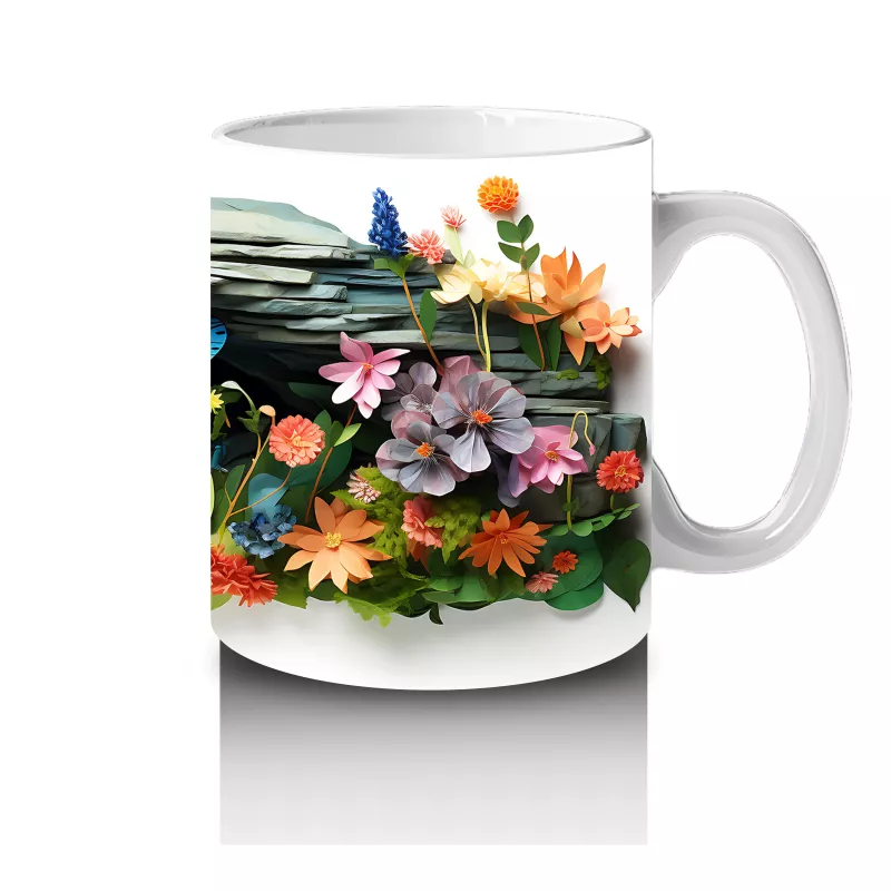 Çiçekli Bahçede Uçan Mavi Kelebek – Baskılı Kahve Kupası - 4