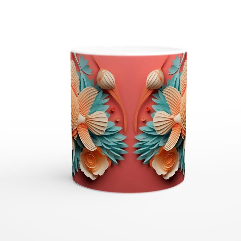 Çiçekli Balık Baskılı Kupa Bardak - 2