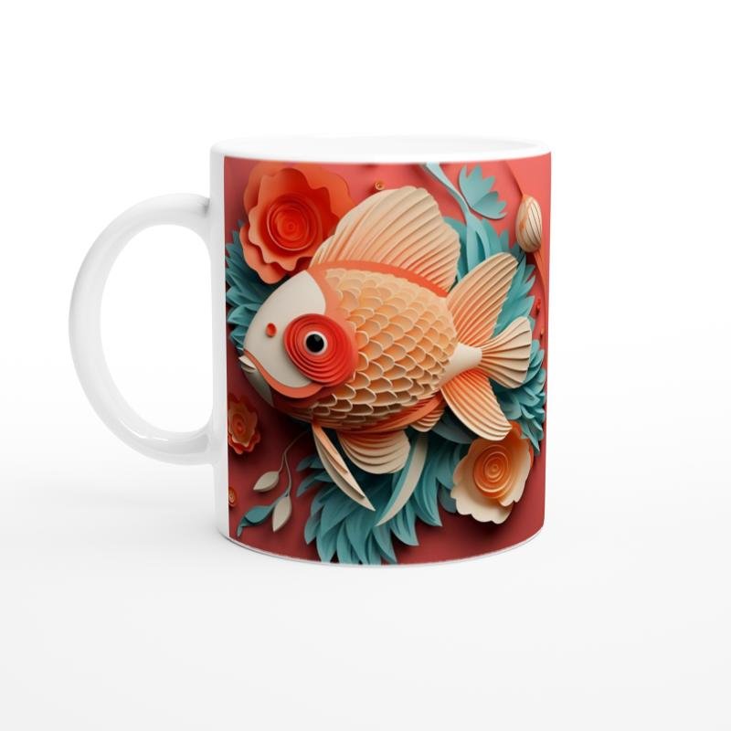 Çiçekli Balık Baskılı Kupa Bardak