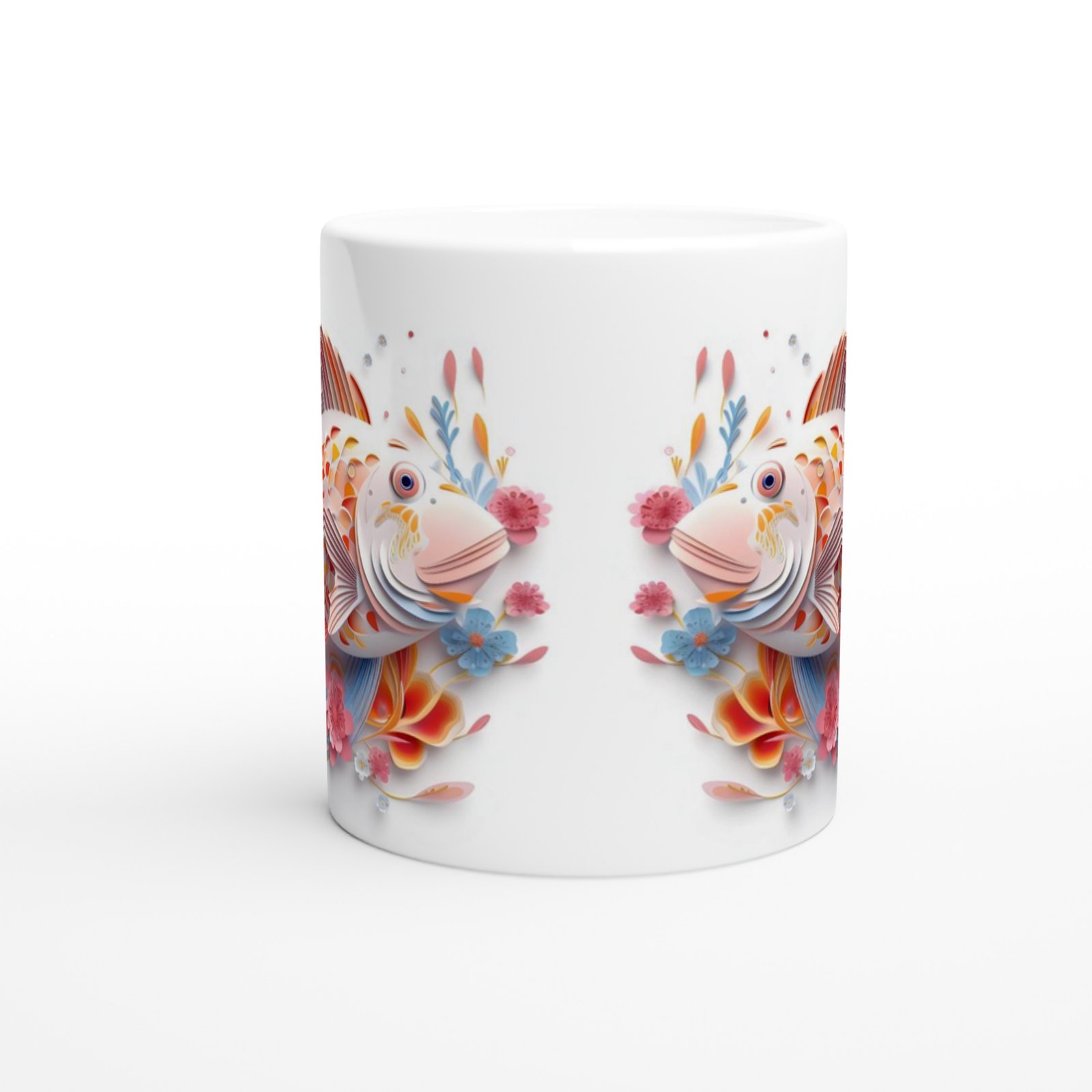 Çiçekli Balık Desenli Deniz Temalı Sanat Kupa Bardak - 2