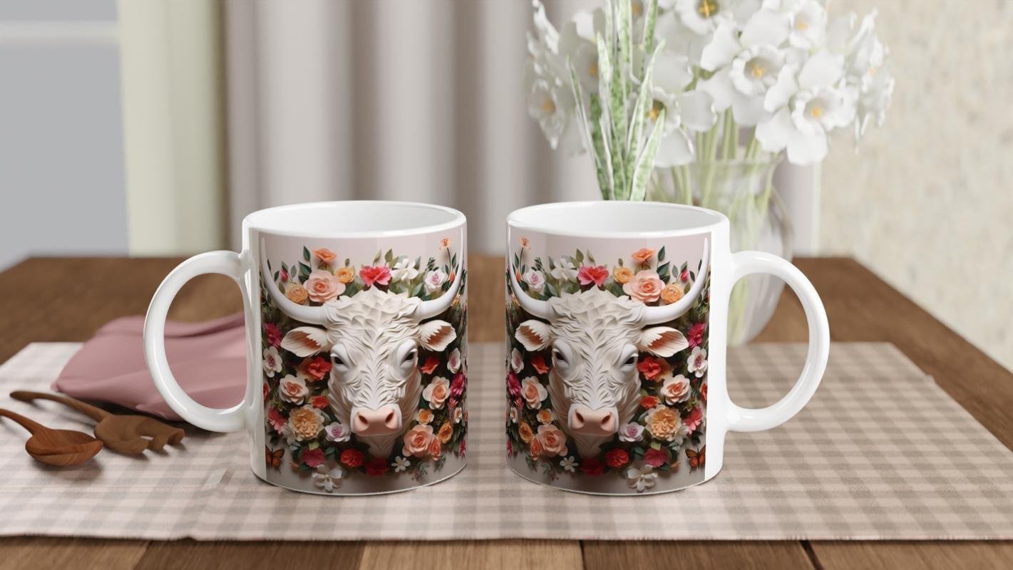 Çiçekli Boğa Baskılı Kupa Bardak - 4