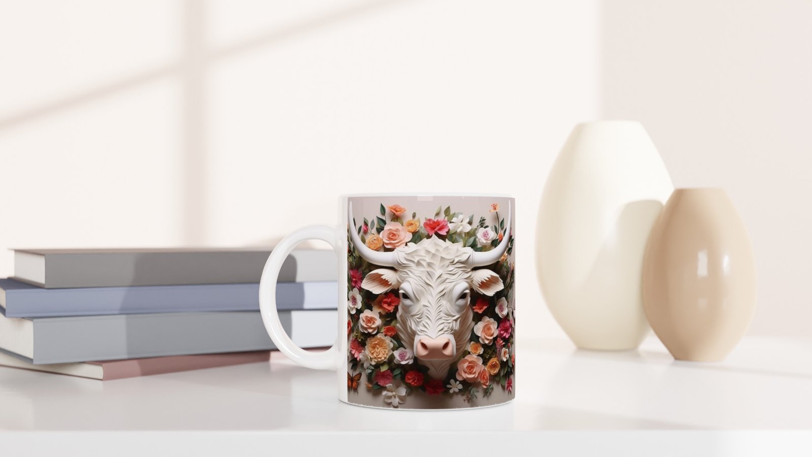 Çiçekli Boğa Baskılı Kupa Bardak - 5