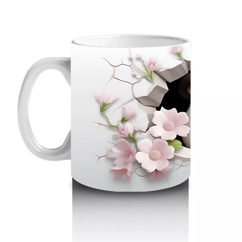 Çiçekli Çatlakta Oturan Neşeli Panda – Baskılı Kahve Kupası - 2