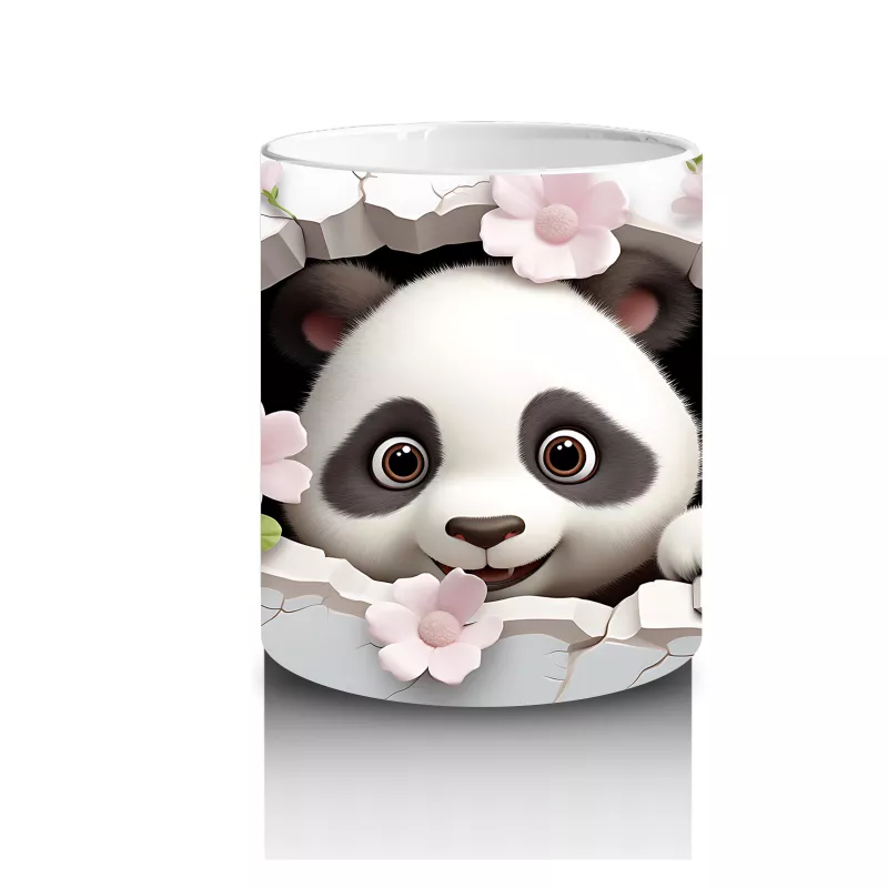 Çiçekli Çatlakta Oturan Neşeli Panda – Baskılı Kahve Kupası - 3