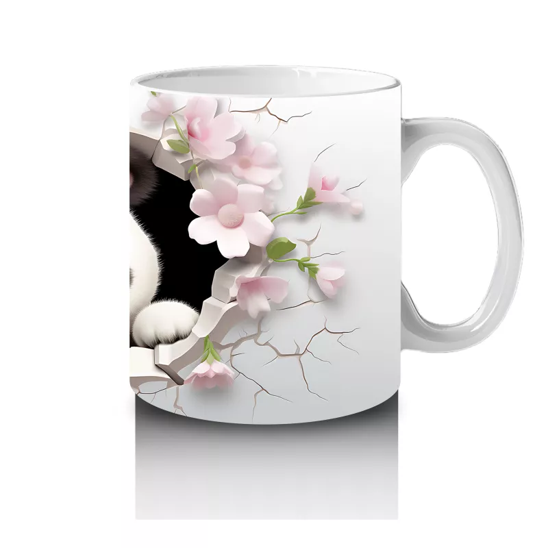 Çiçekli Çatlakta Oturan Neşeli Panda – Baskılı Kahve Kupası - 4