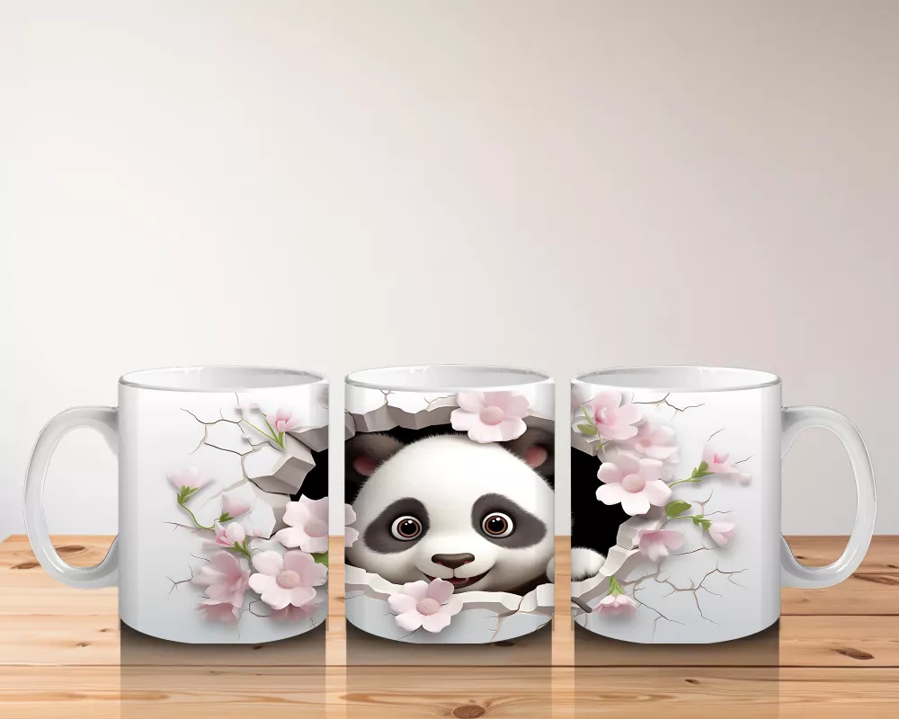 Çiçekli Çatlakta Oturan Neşeli Panda – Baskılı Kahve Kupası - 5