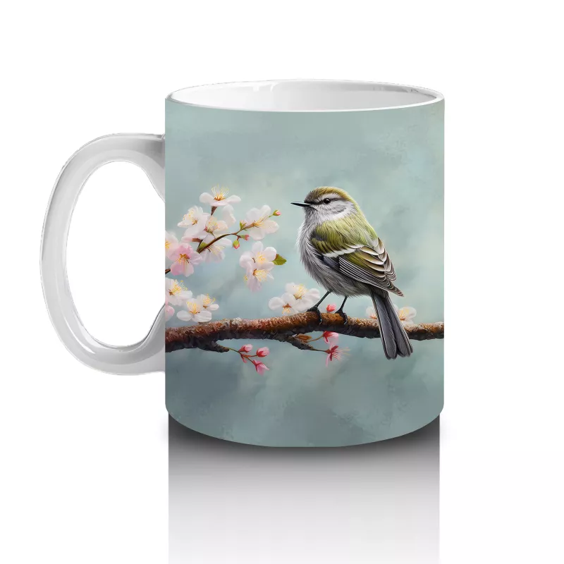 Çiçekli Dal Üzerinde Oturan Serçe – Baskılı Kahve Kupası - 2