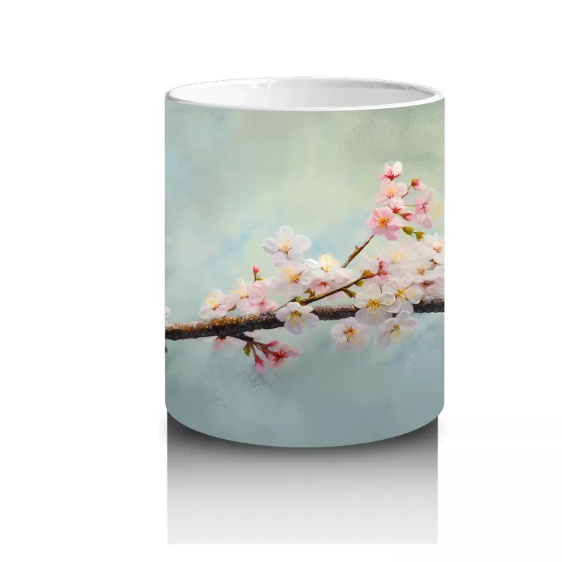 Çiçekli Dal Üzerinde Oturan Serçe – Baskılı Kahve Kupası - 3