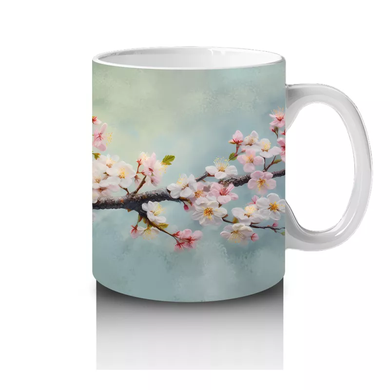 Çiçekli Dal Üzerinde Oturan Serçe – Baskılı Kahve Kupası - 4