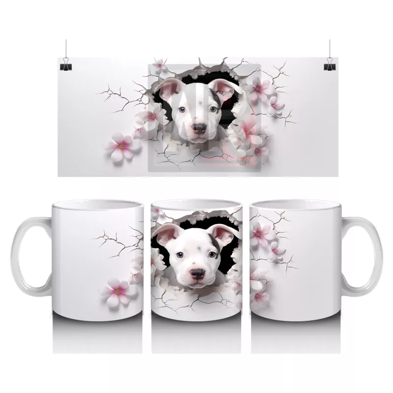 Çiçekli Dikenler Arasında Sevimli Köpek – Baskılı Kahve Kupası