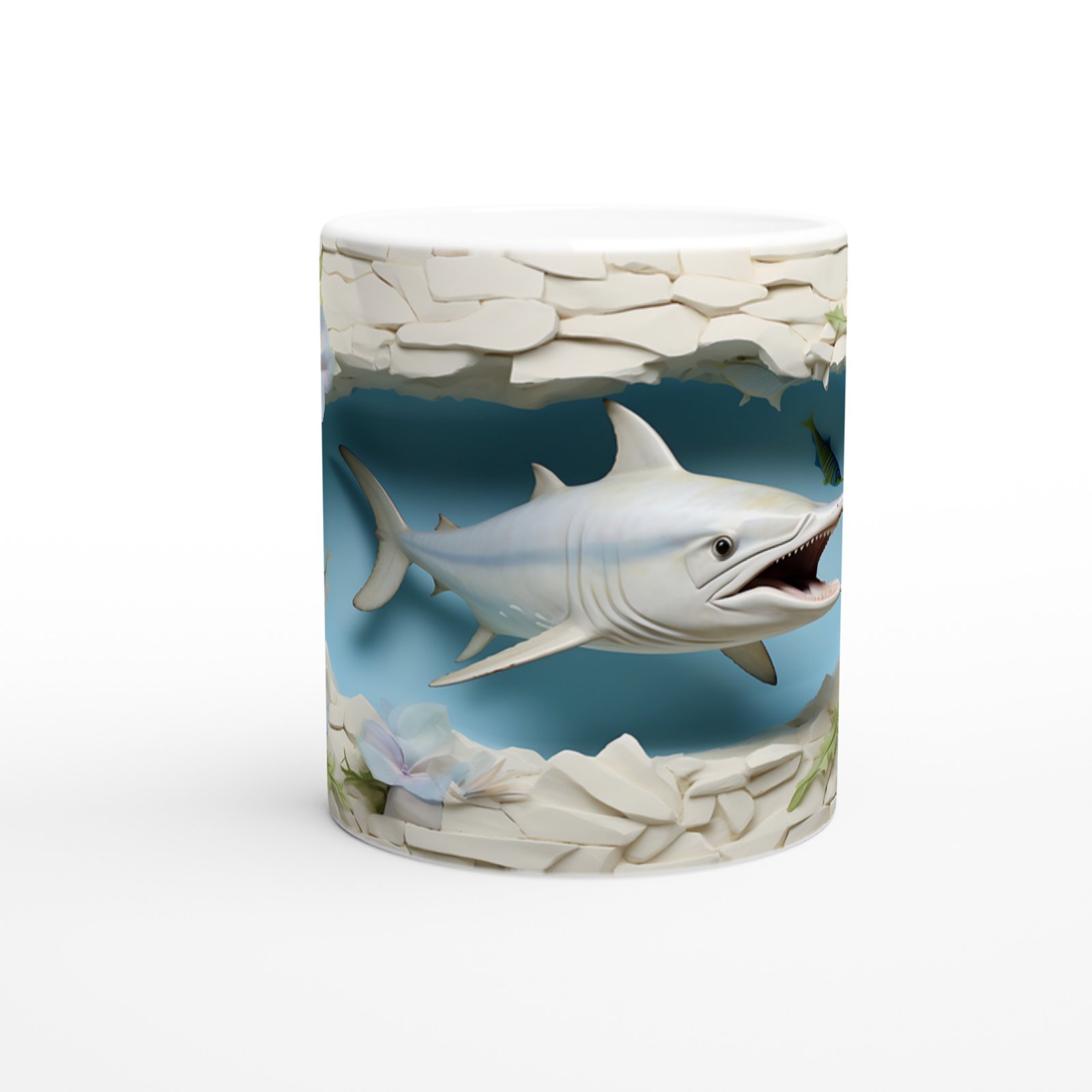 Çiçekli Duvar Arasından Fırlayan Kılıçbalığı Su Altı Temalı Kupa Bardak