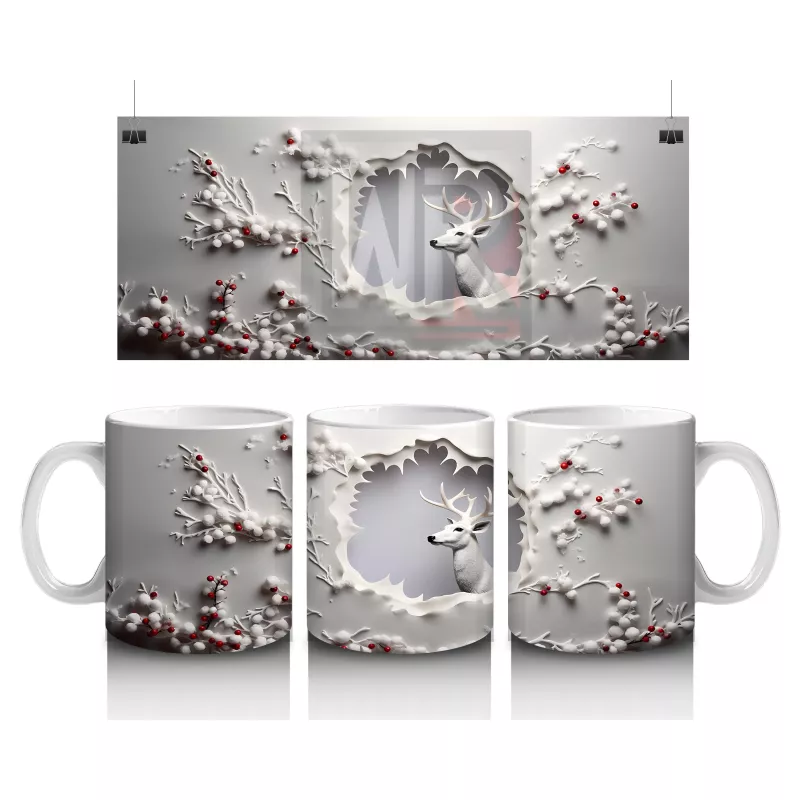 Çiçekli Duvar Desenli Minik Geyik – Baskılı Kahve Kupası