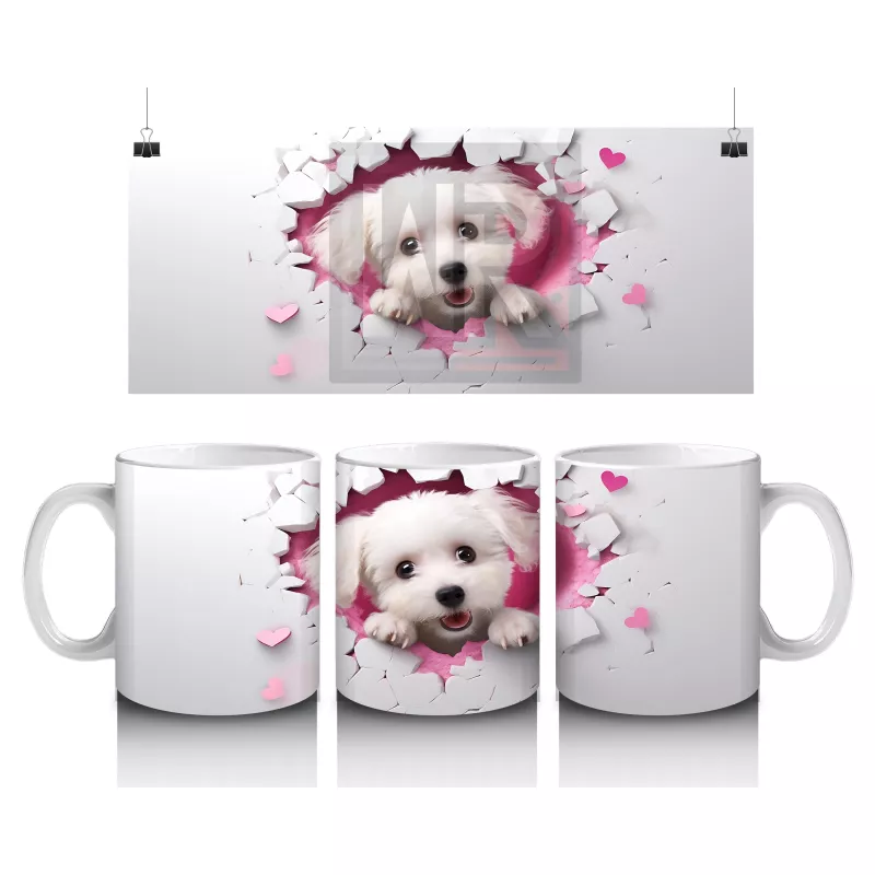 Çiçekli Duvar Desenli Tatlı Köpek – Baskılı Kahve Kupası