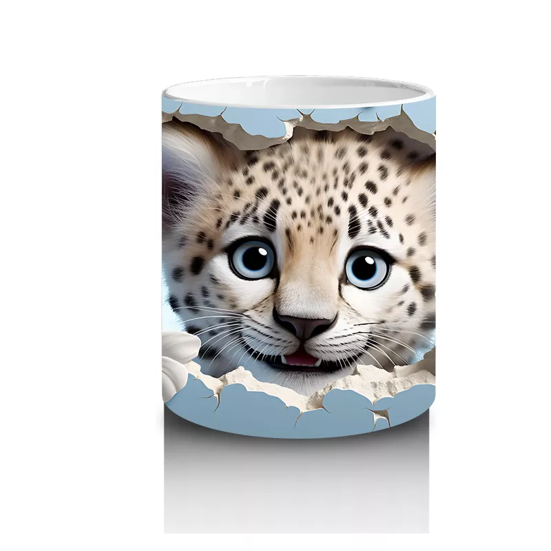 Çiçekli Fon Üzerinde Leopar Yavrusu – Baskılı Kahve Kupası - 3