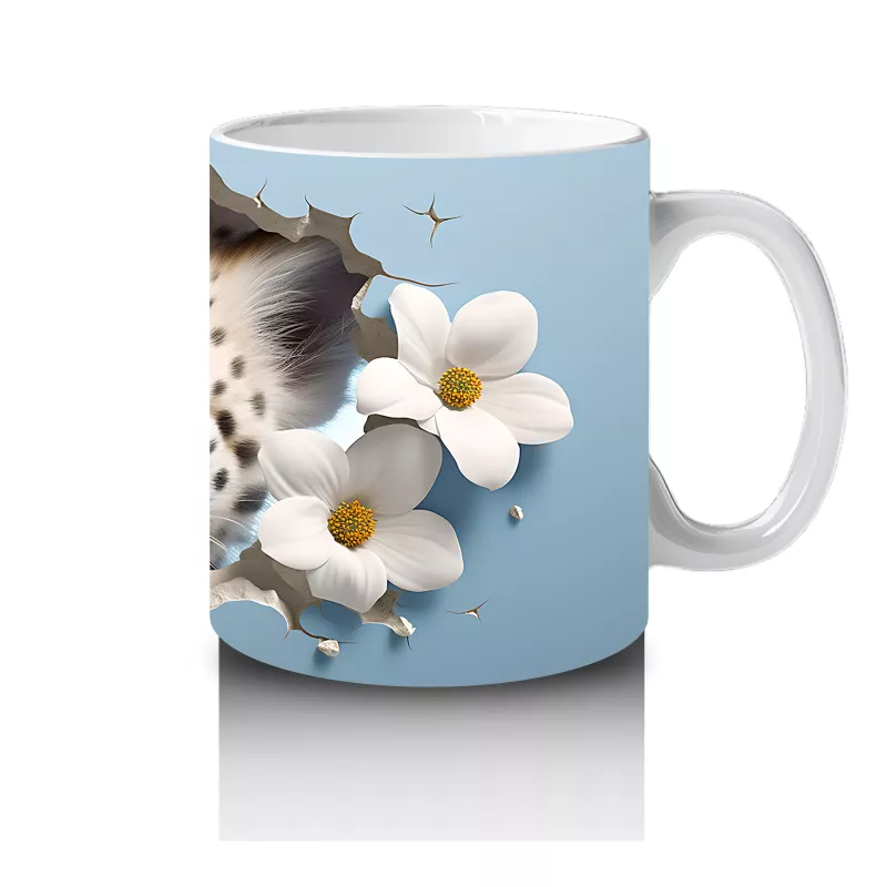 Çiçekli Fon Üzerinde Leopar Yavrusu – Baskılı Kahve Kupası - 4