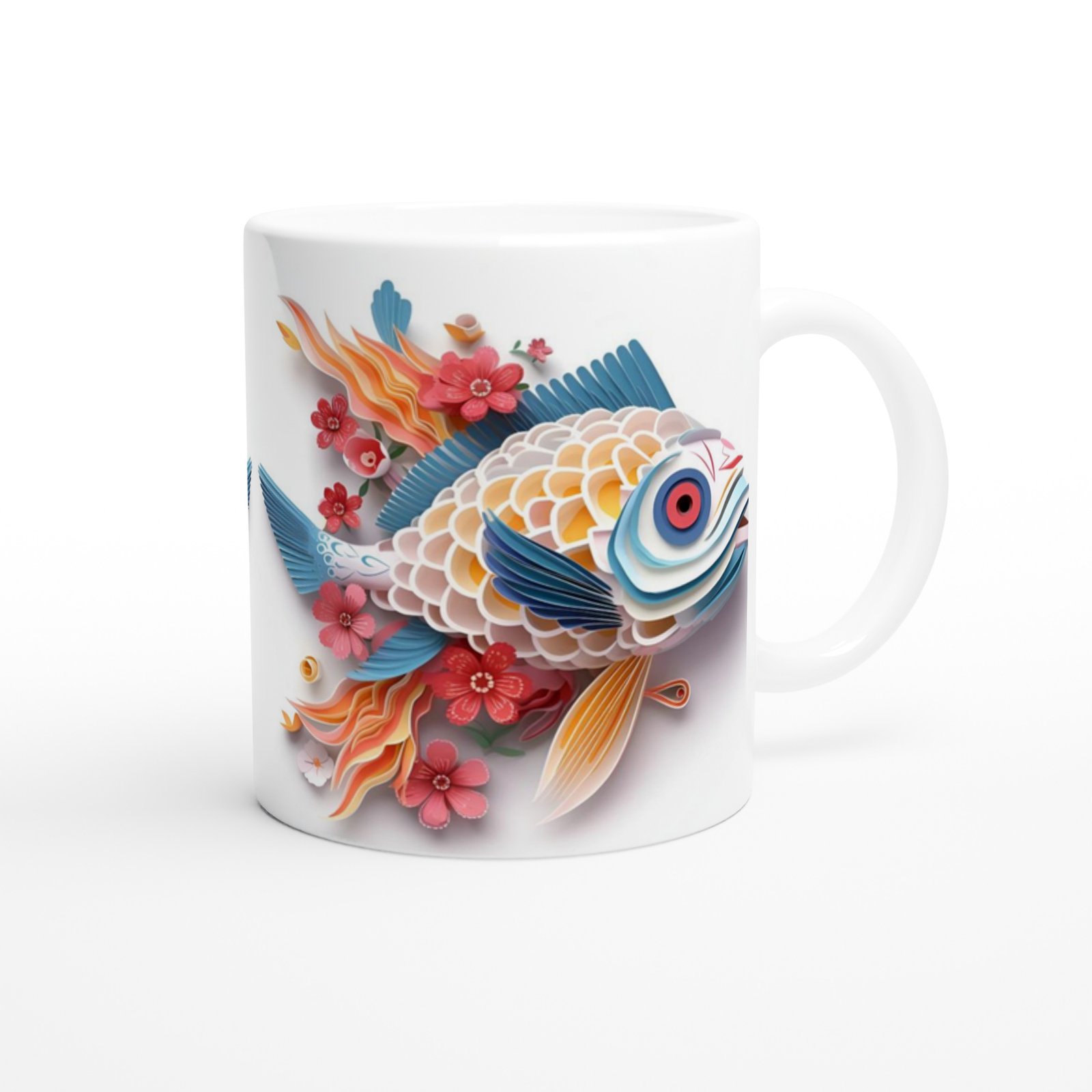 Çiçekli Japon Balığı Baskılı Kupa Bardak - 3