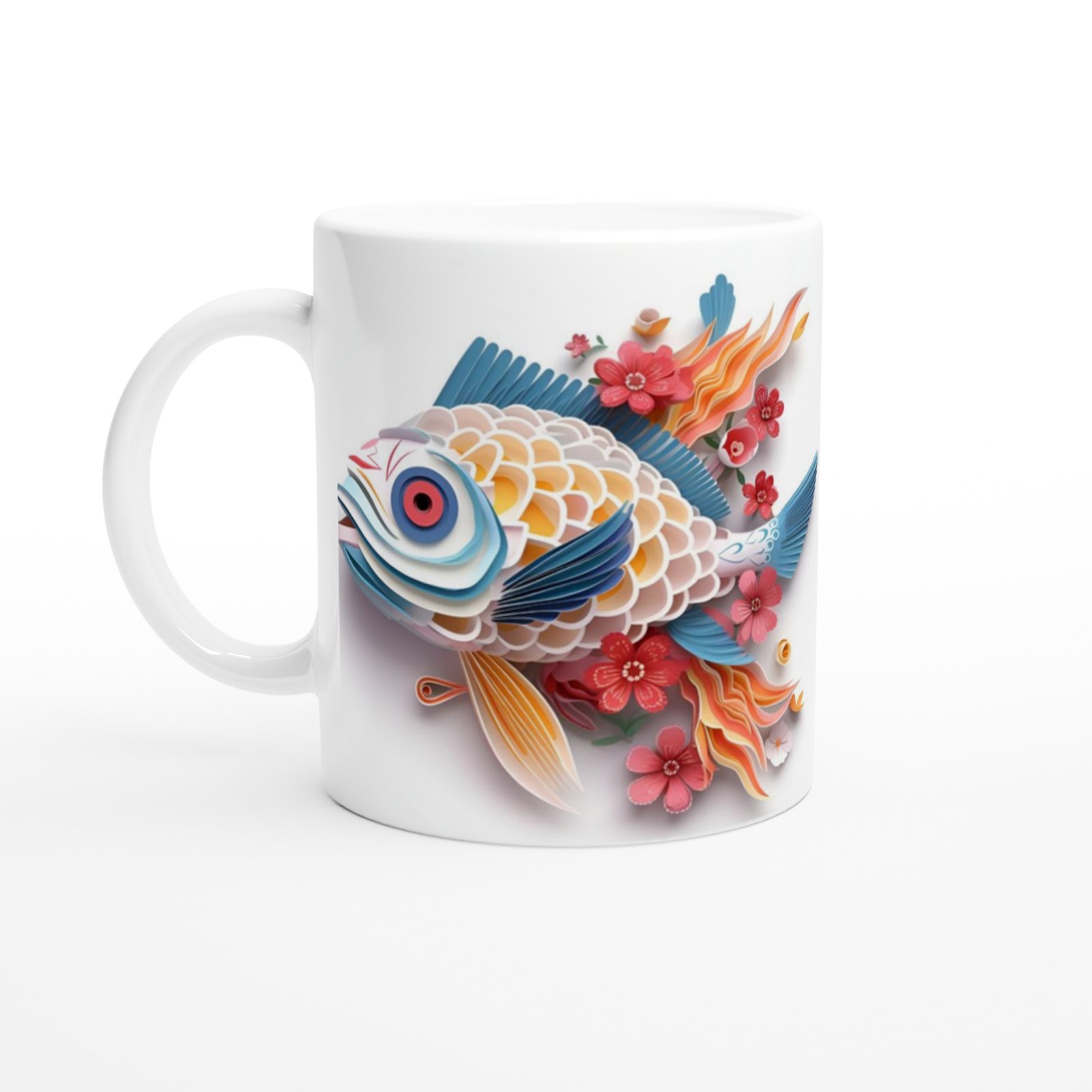 Çiçekli Japon Balığı Baskılı Kupa Bardak