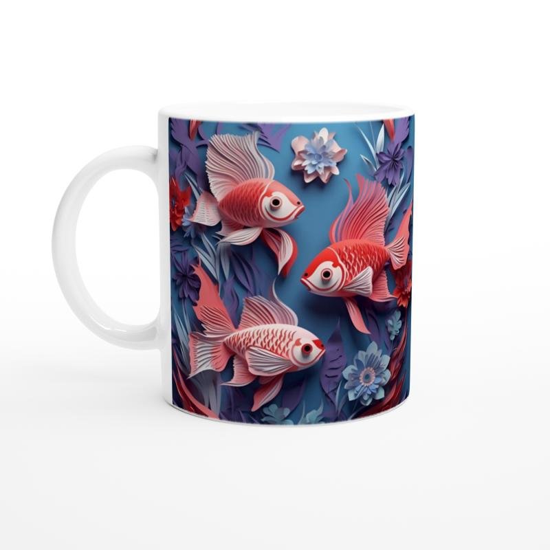 Çiçekli Japon Balığı Kupa Bardak