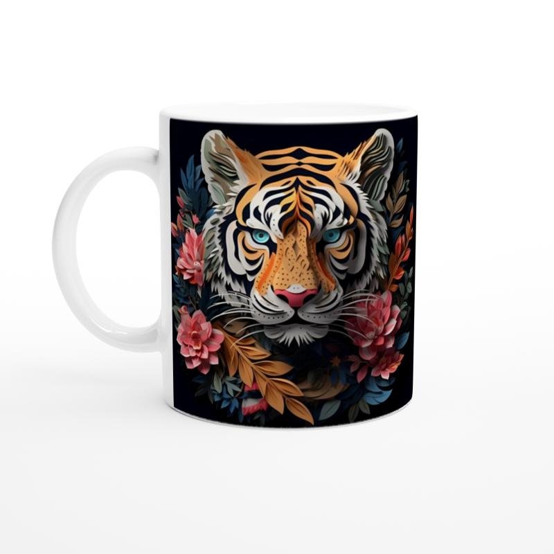 Çiçekli Kaplan Desenli Vahşi Doğa Temalı Kupa Bardak