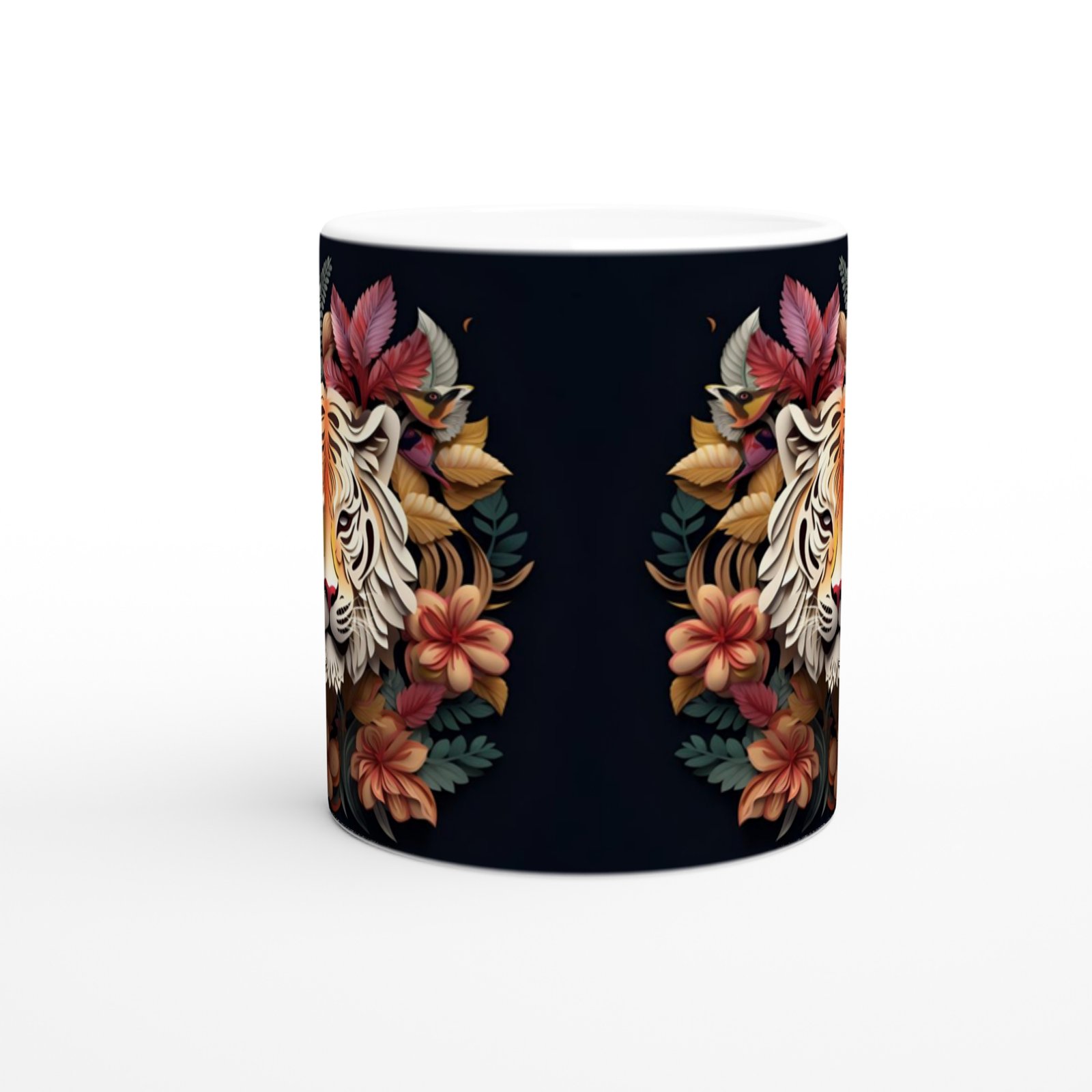 Çiçekli Kaplan Tasarımlı Sanatsal Kupa Bardak - 2