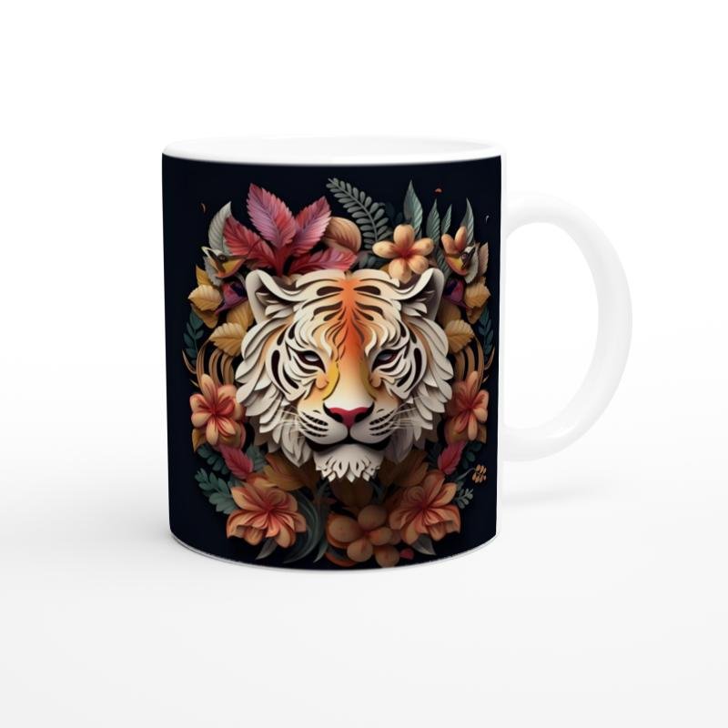 Çiçekli Kaplan Tasarımlı Sanatsal Kupa Bardak - 3