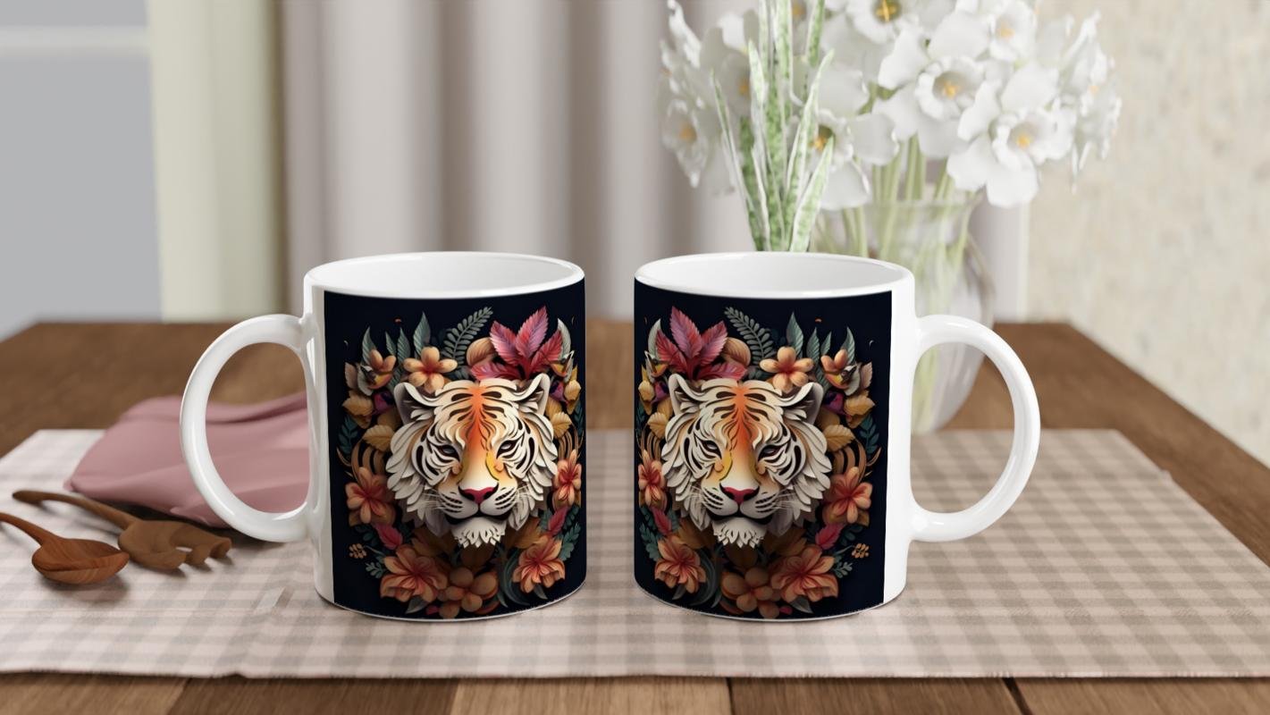 Çiçekli Kaplan Tasarımlı Sanatsal Kupa Bardak - 5