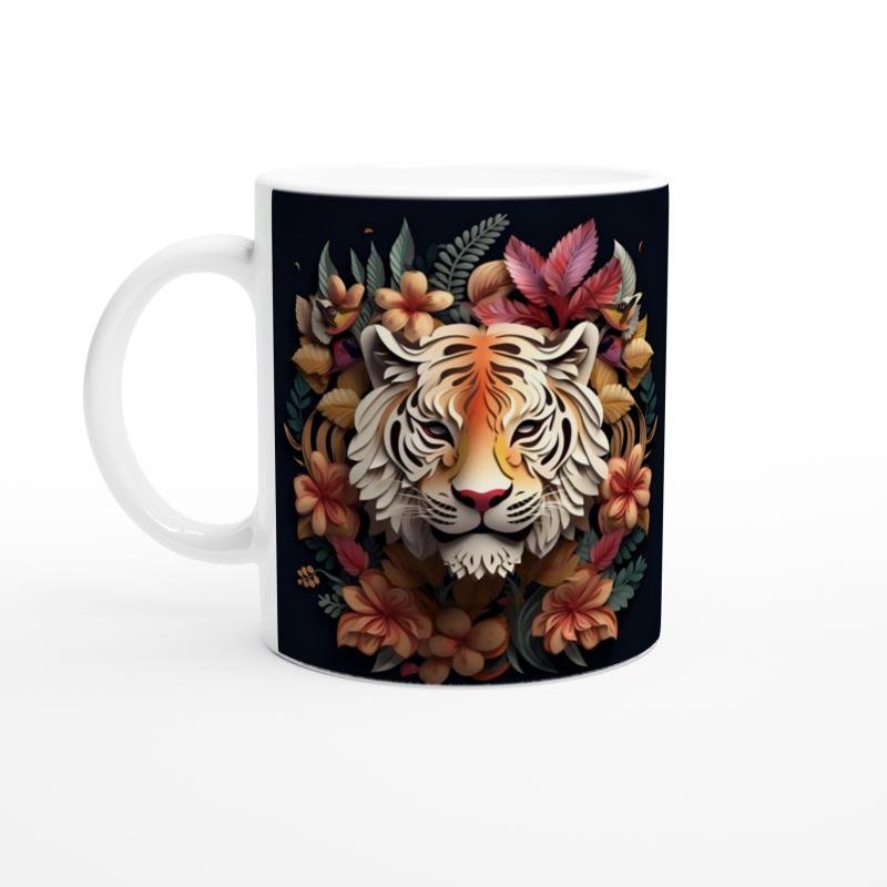 Çiçekli Kaplan Tasarımlı Sanatsal Kupa Bardak