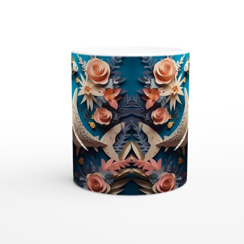 Çiçekli Köpek Balığı Baskılı Kupa Bardak - 2