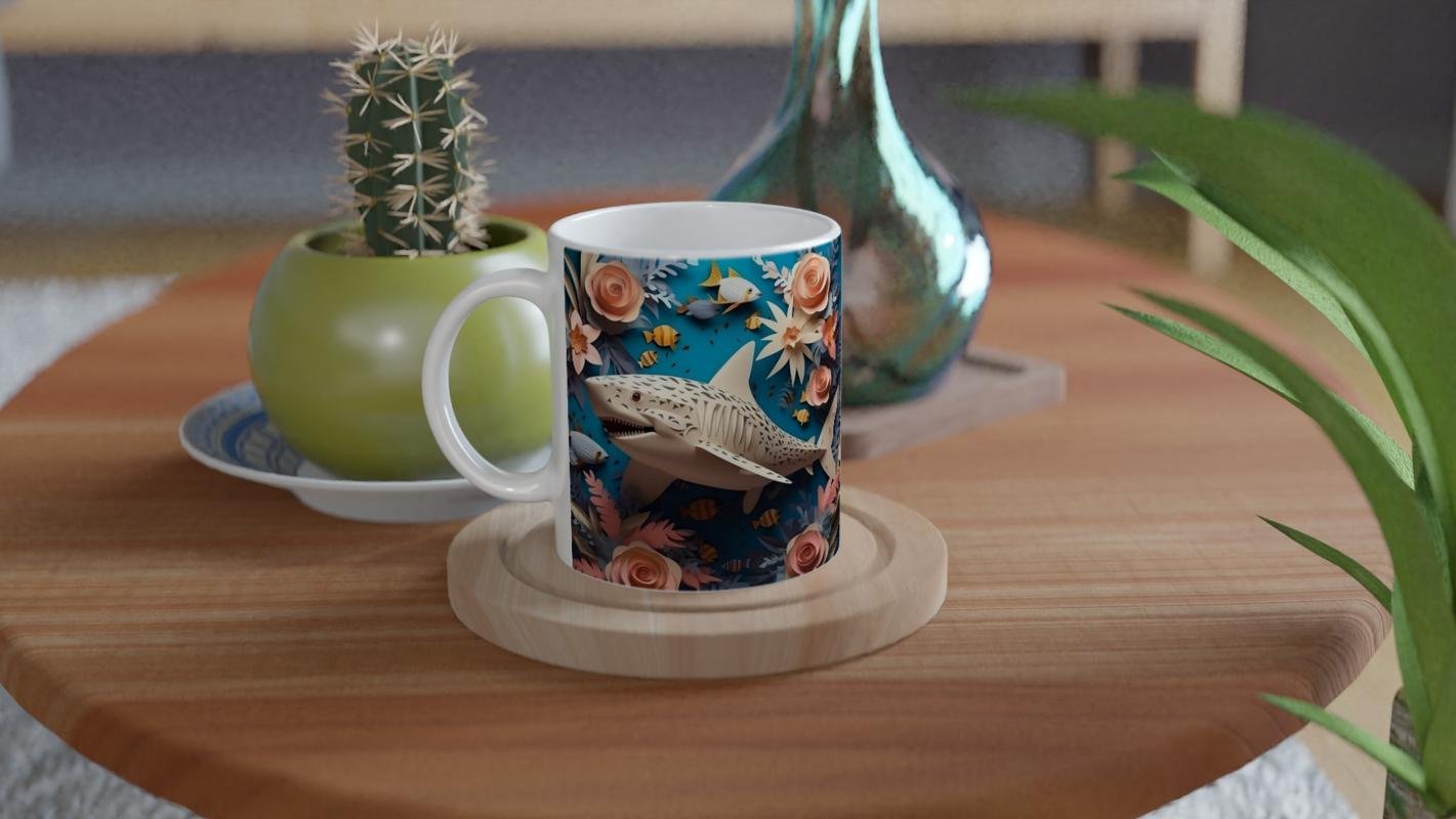 Çiçekli Köpek Balığı Baskılı Kupa Bardak - 4