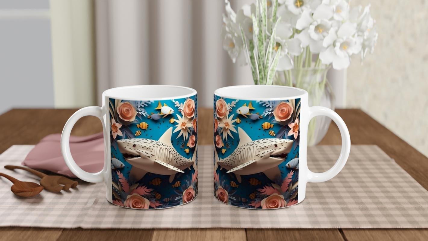 Çiçekli Köpek Balığı Baskılı Kupa Bardak - 5