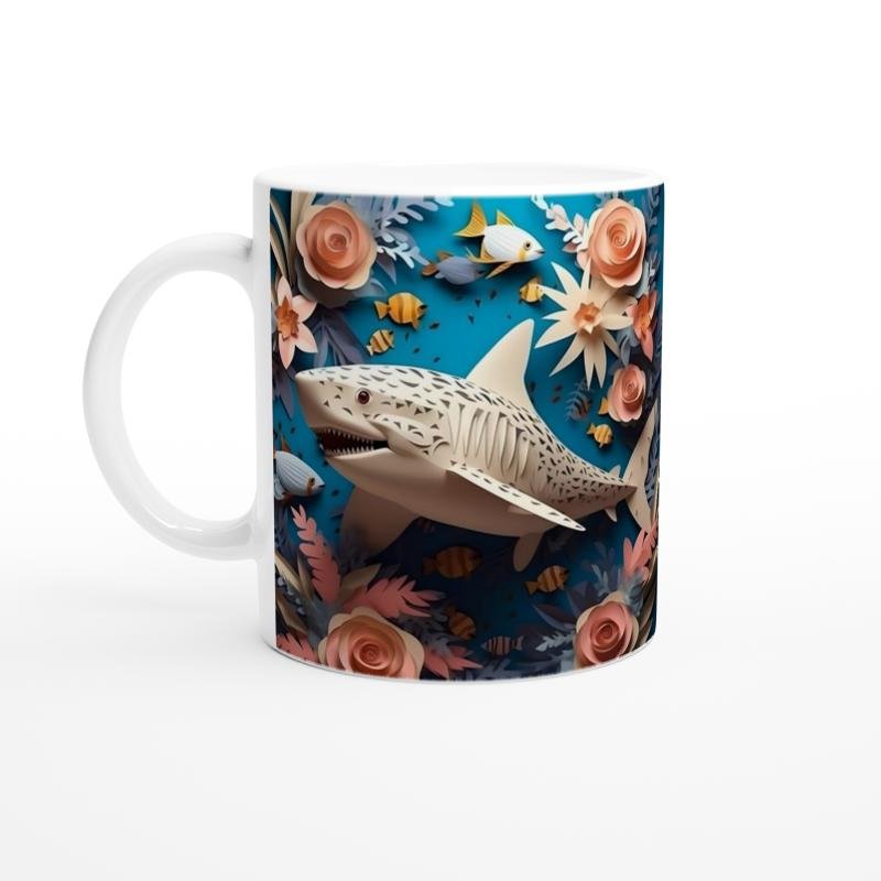 Çiçekli Köpek Balığı Baskılı Kupa Bardak