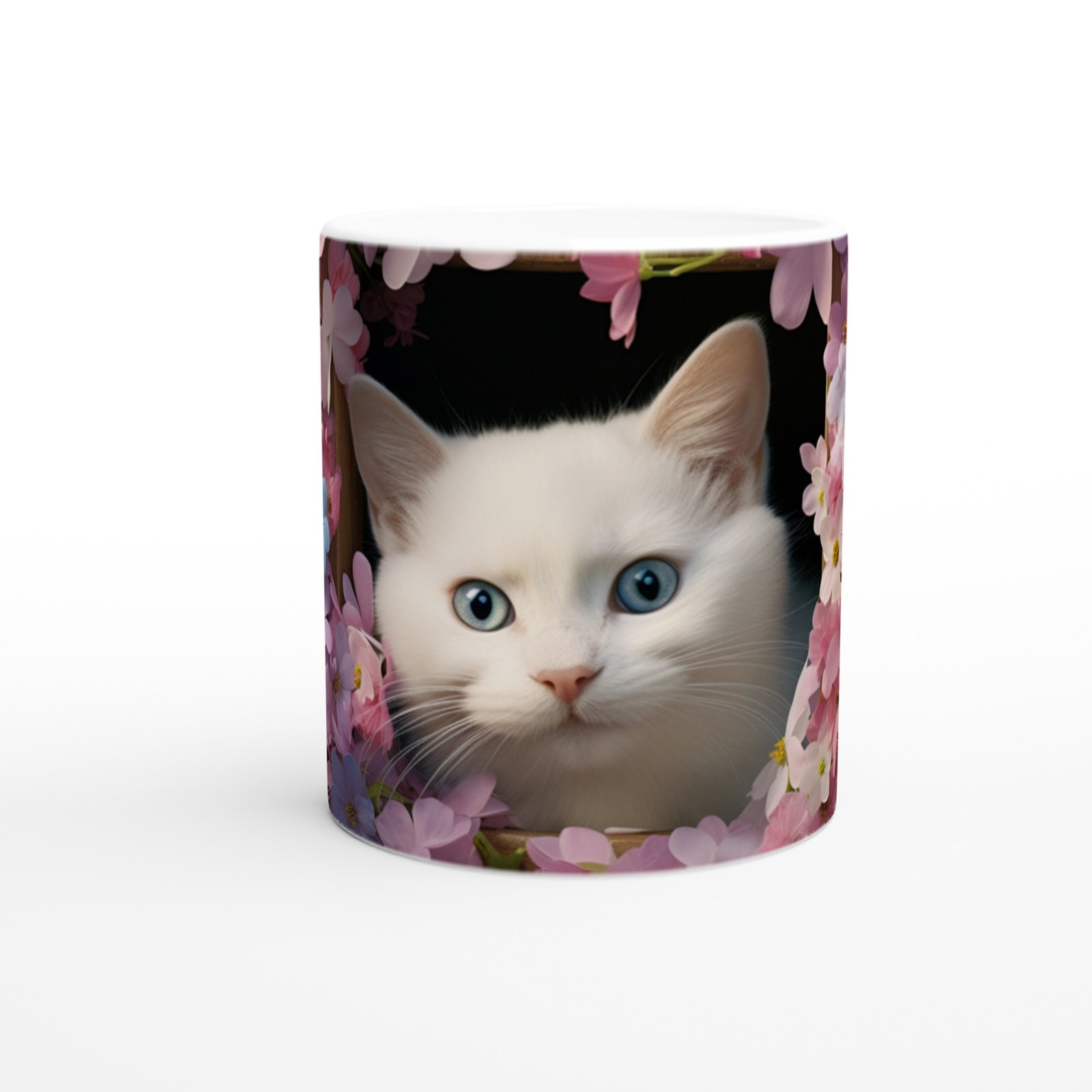 Çiçekli Pencereden Bakan Mavi Gözlü Kedi Temalı Baskılı Kupa Bardak