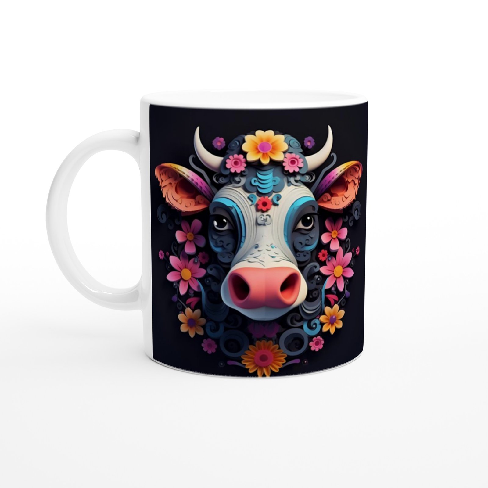 Çiçekli Renkli İnek Kupa Bardak