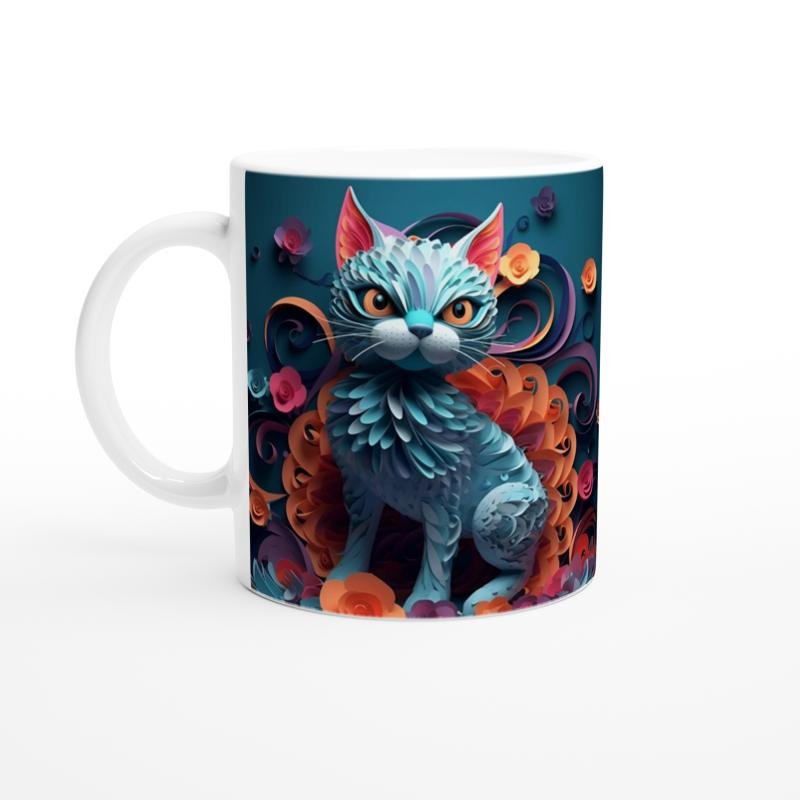 Çiçekli Sanatsal Kedi Baskılı Kupa Bardak