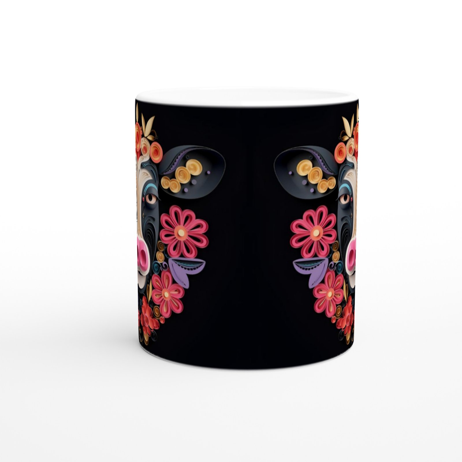 Çiçekli Sevimli İnek Tasarımlı Sanatsal Kupa Bardak - 2