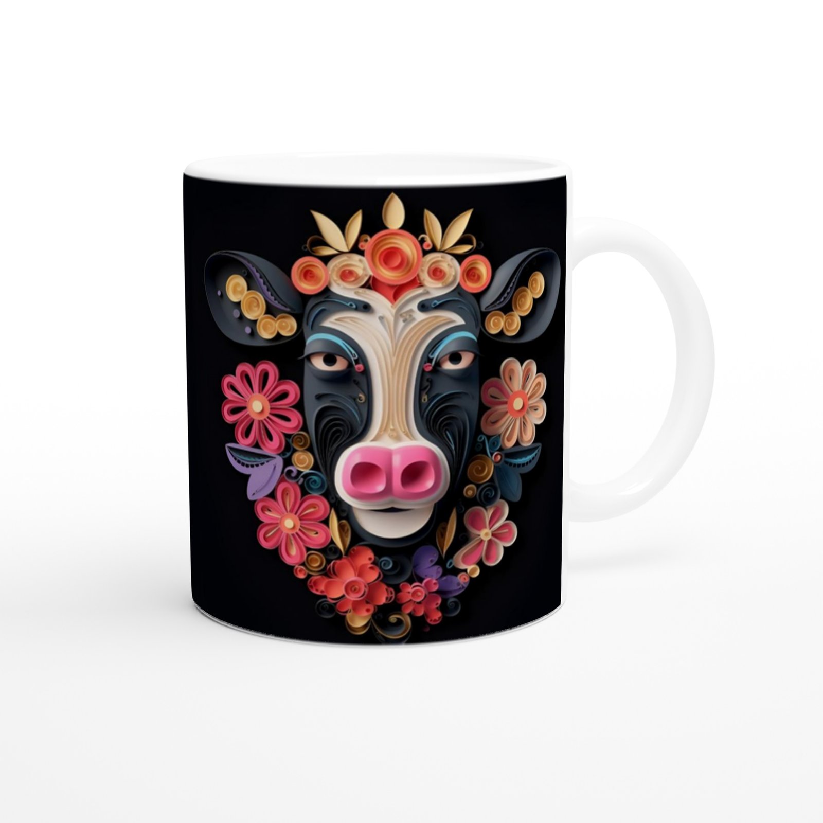 Çiçekli Sevimli İnek Tasarımlı Sanatsal Kupa Bardak - 3