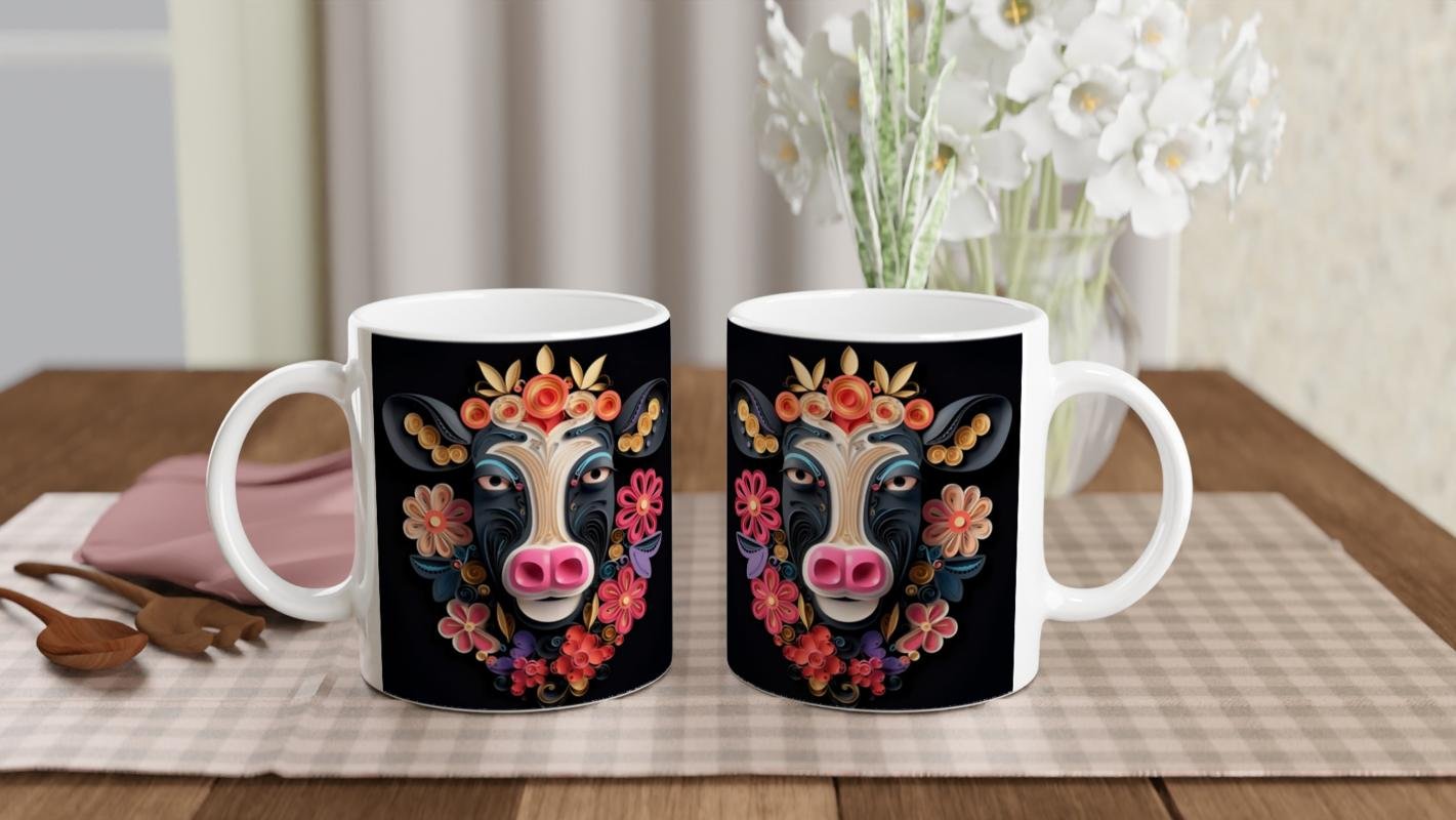 Çiçekli Sevimli İnek Tasarımlı Sanatsal Kupa Bardak - 5