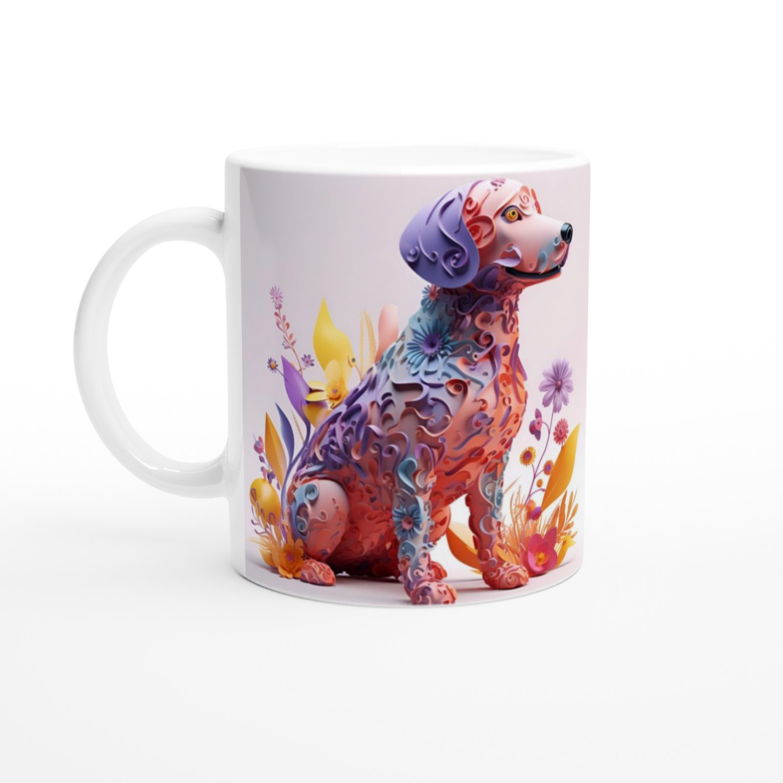 Çiçekli Sevimli Köpek Kupa Bardak