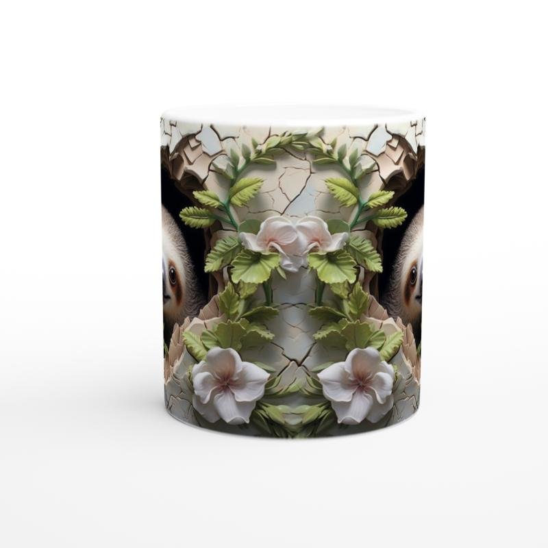 Çiçekli Tembel Hayvan Baskılı Kupa Bardak - 2