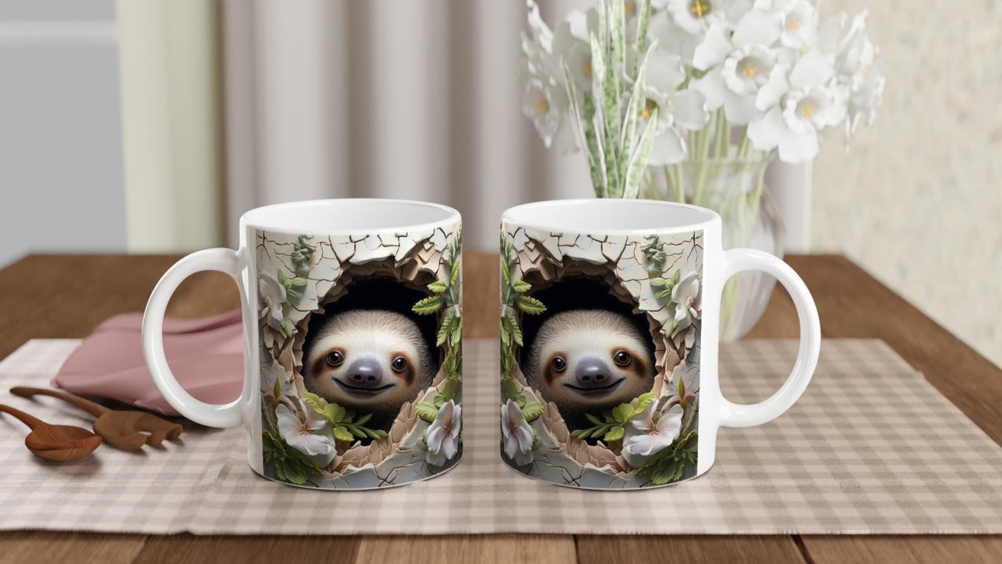 Çiçekli Tembel Hayvan Baskılı Kupa Bardak - 5