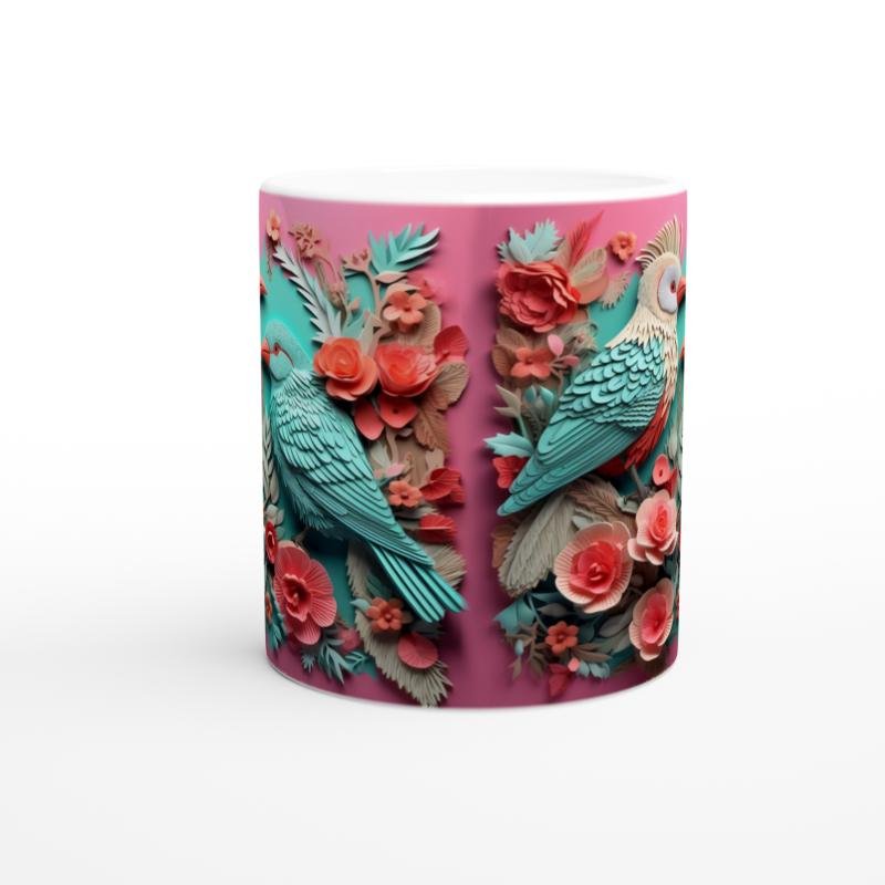 Çiçekli Tropikal Kuş Baskılı Kupa Bardak - 2