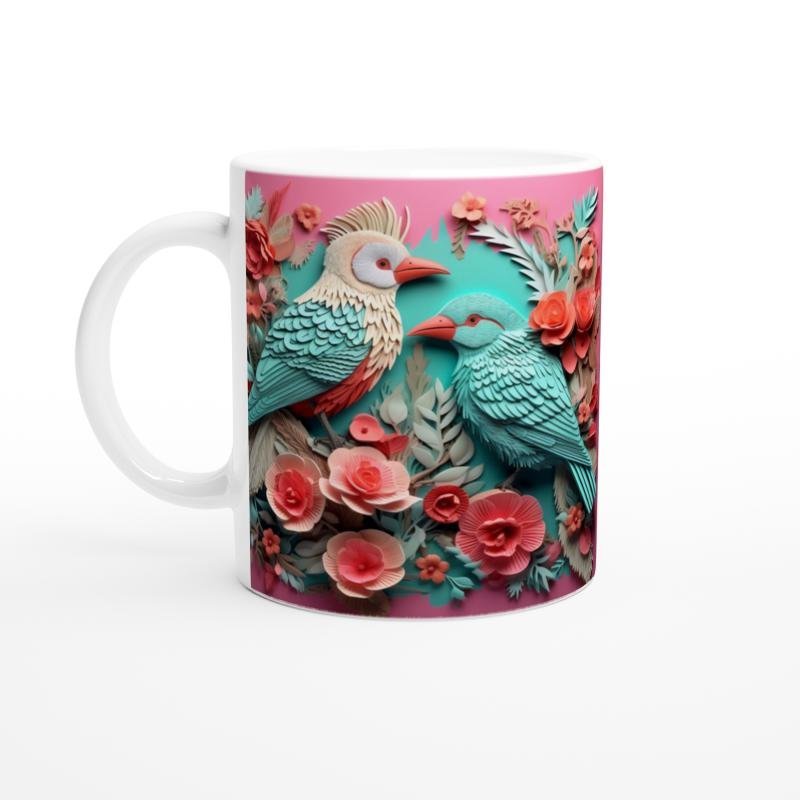 Çiçekli Tropikal Kuş Baskılı Kupa Bardak